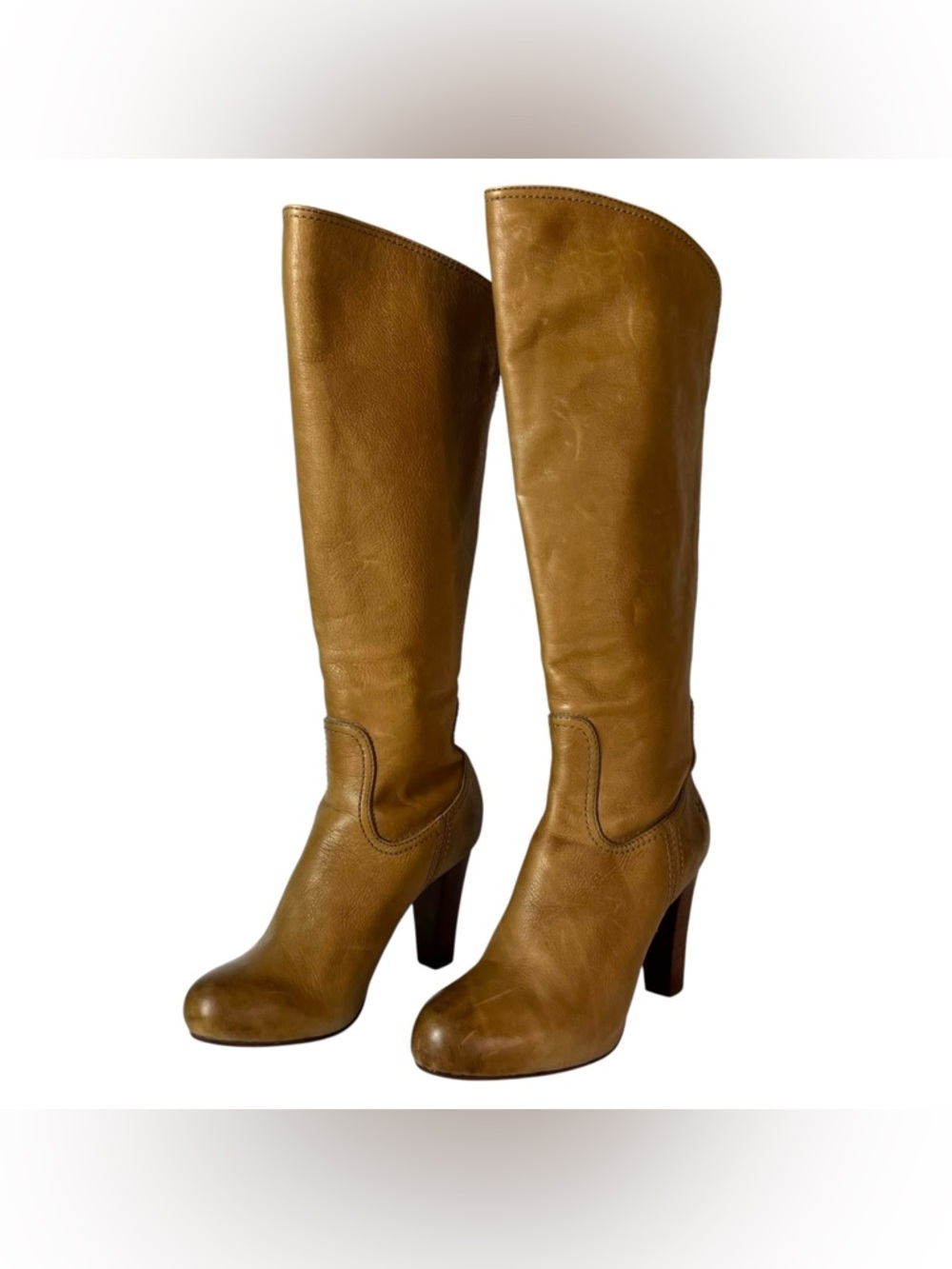 Frye Tall Miranda Leather Heel Boots in Tan 7 1/2 M
